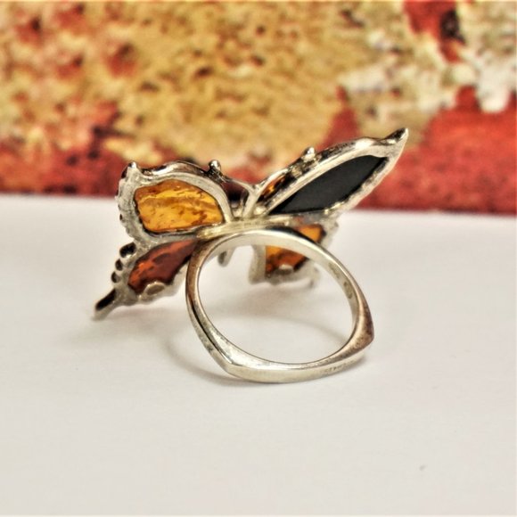 BALTIC AMBER STERLING BUTTERFLY RING SIZE 7.75 GIFT FOR WOMEN - Picture 12 of 13